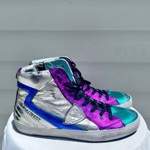PHILIPPE MODEL - Women’s Prsx Sneakers in Leather, Multi-Metallic. Size 37.